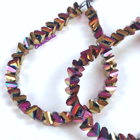 New FP Oil Slick Holographic Beaded Teardrop Dangle Earrings - Picture 4 of 14